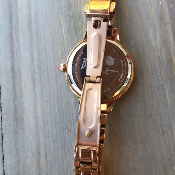 BETSEY Johnson Crystal Gold Tone Slim Band Watch! EUC - Picture 11 of 12